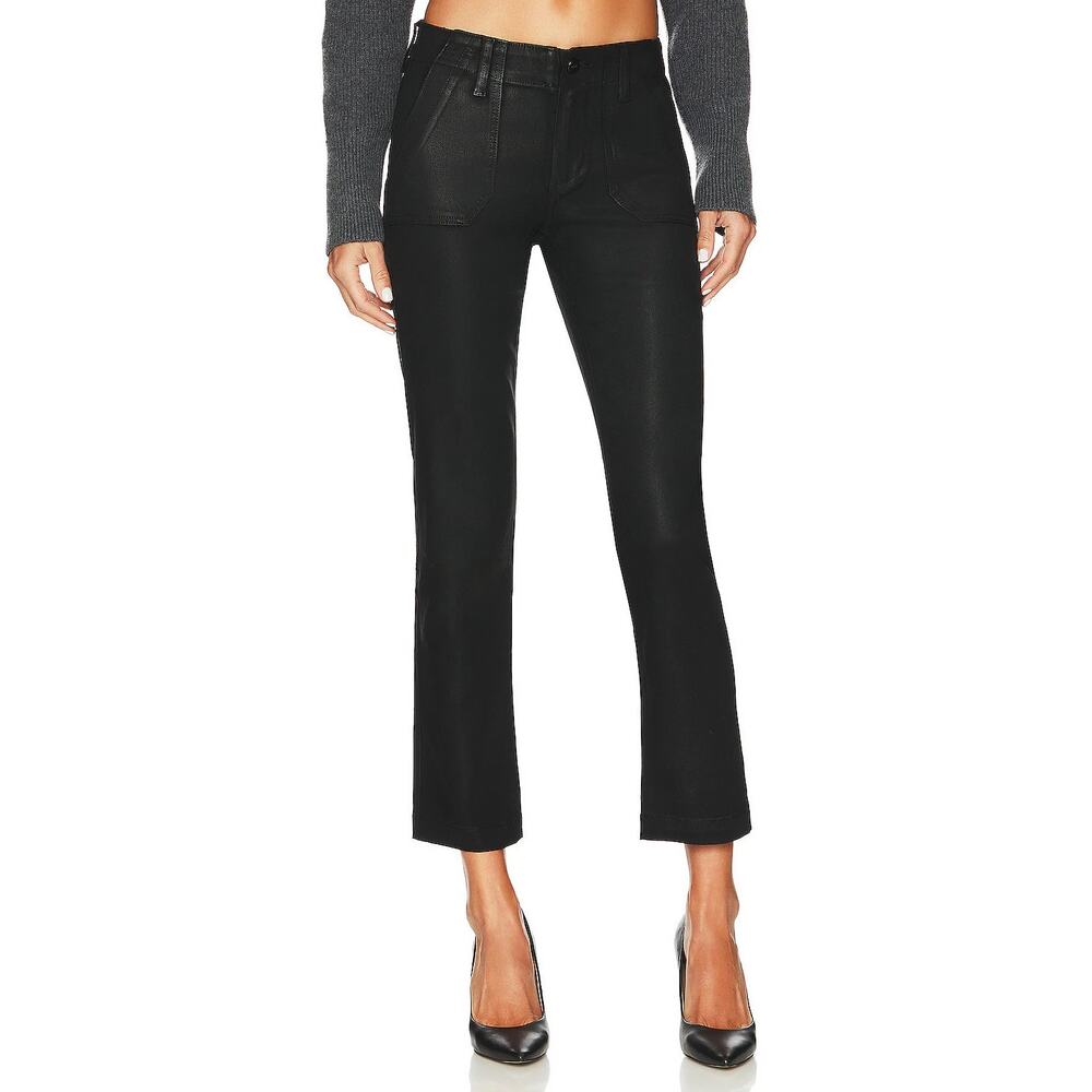 Paige Mayslie Straight Ankle Jeans Womens 30 Black Soft Coated Denim Modern Chic